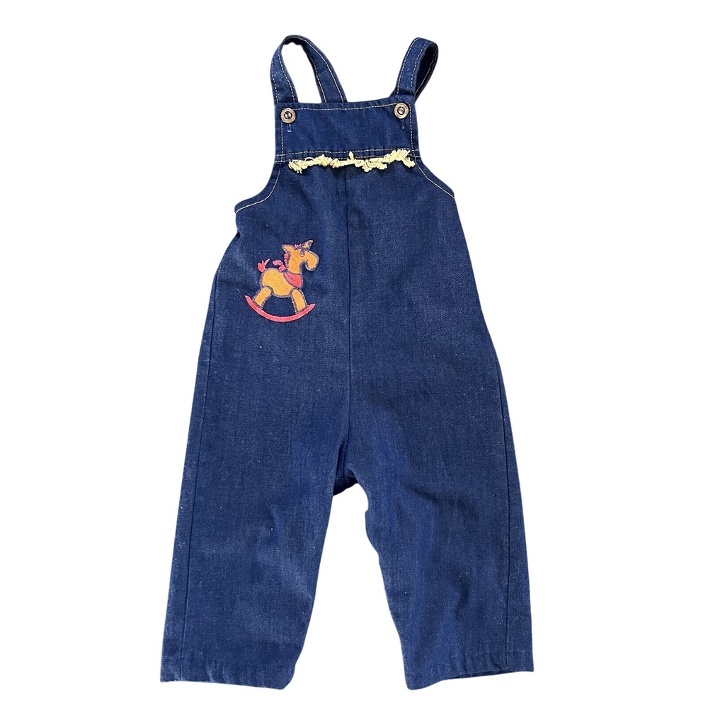 VTG Healthtex Overalls Rocking Horse Embroidery Adjustable Straps Size 24 Months